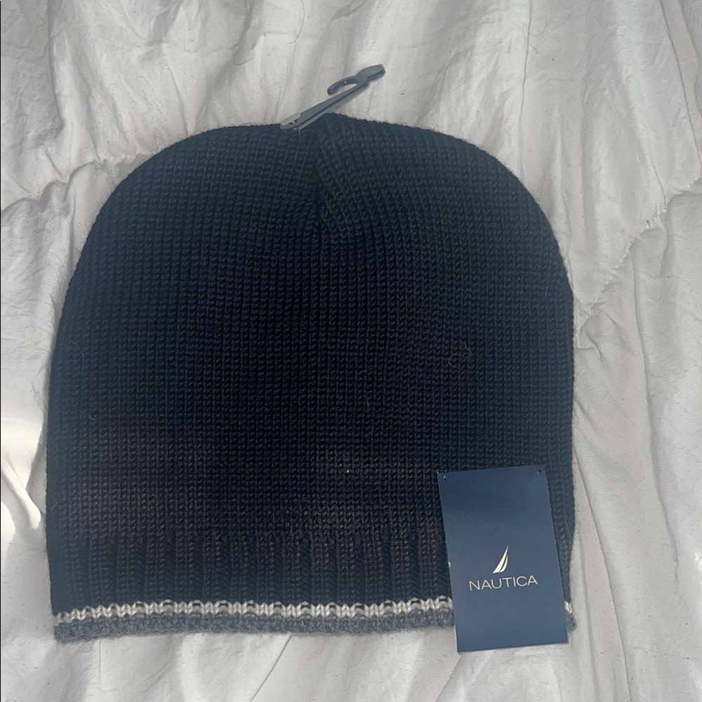 Nautica Black and White Knit Cap